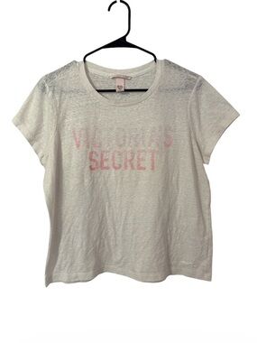 Victoria Secret Graphic White & Pink Logo Tee